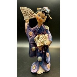 Norcrest Ceramic Figurine-Geisha- Japanese-Girl-Fans-Kimono-crafted in Japan